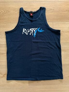 Rusty Vintage Y2K Surf Skate Graphic Tank Top Navy Blue XL